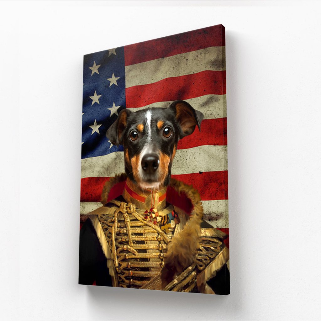 Pet Portraits | The Colonel USA Flag Edition: Custom Pet Canvas | Paw & Glory