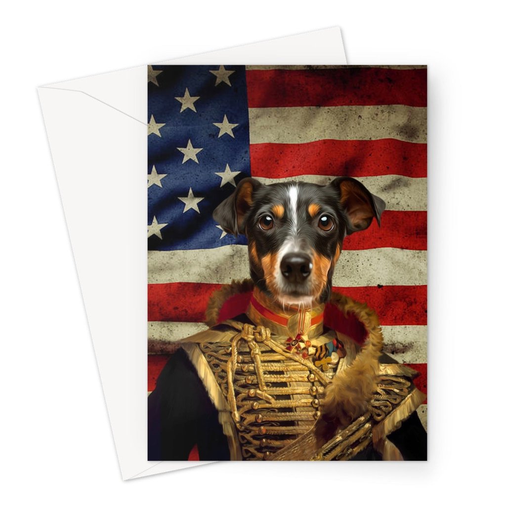 Pet Portraits | The Colonel USA Flag Edition: Custom Pet Greeting Card | Paw & Glory