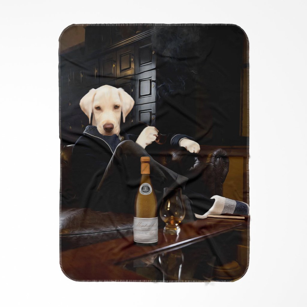 The Don with Cigar: Custom Pet Blanket - Paw & Glory - Dog Portraits - Pet Portraits