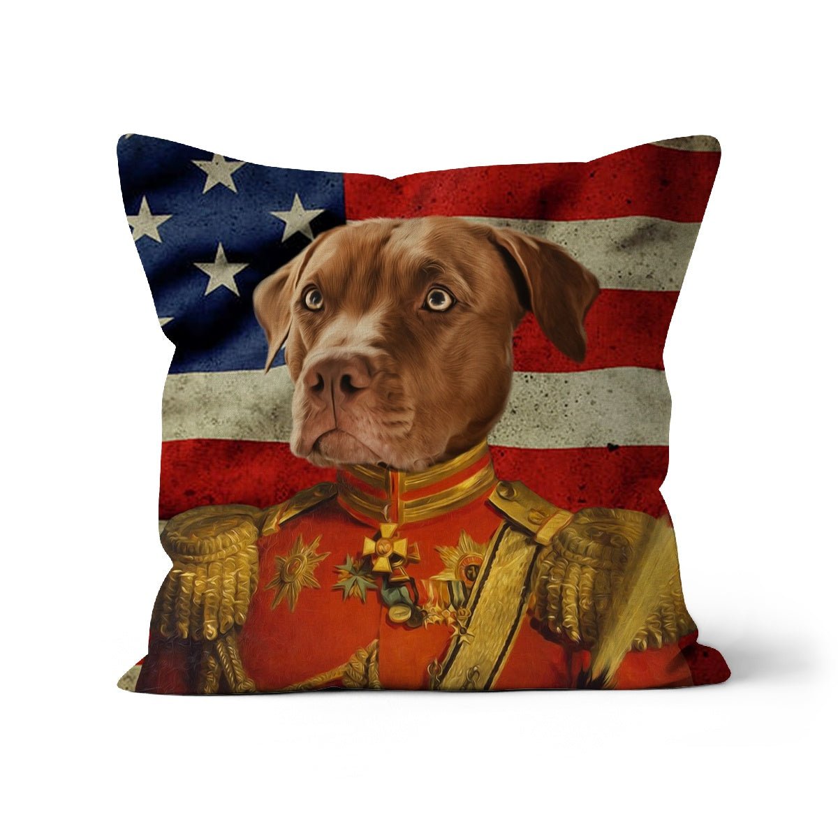 Pet Portraits | The Duke USA Flag Edition: Custom Pet Pillow | Paw & Glory