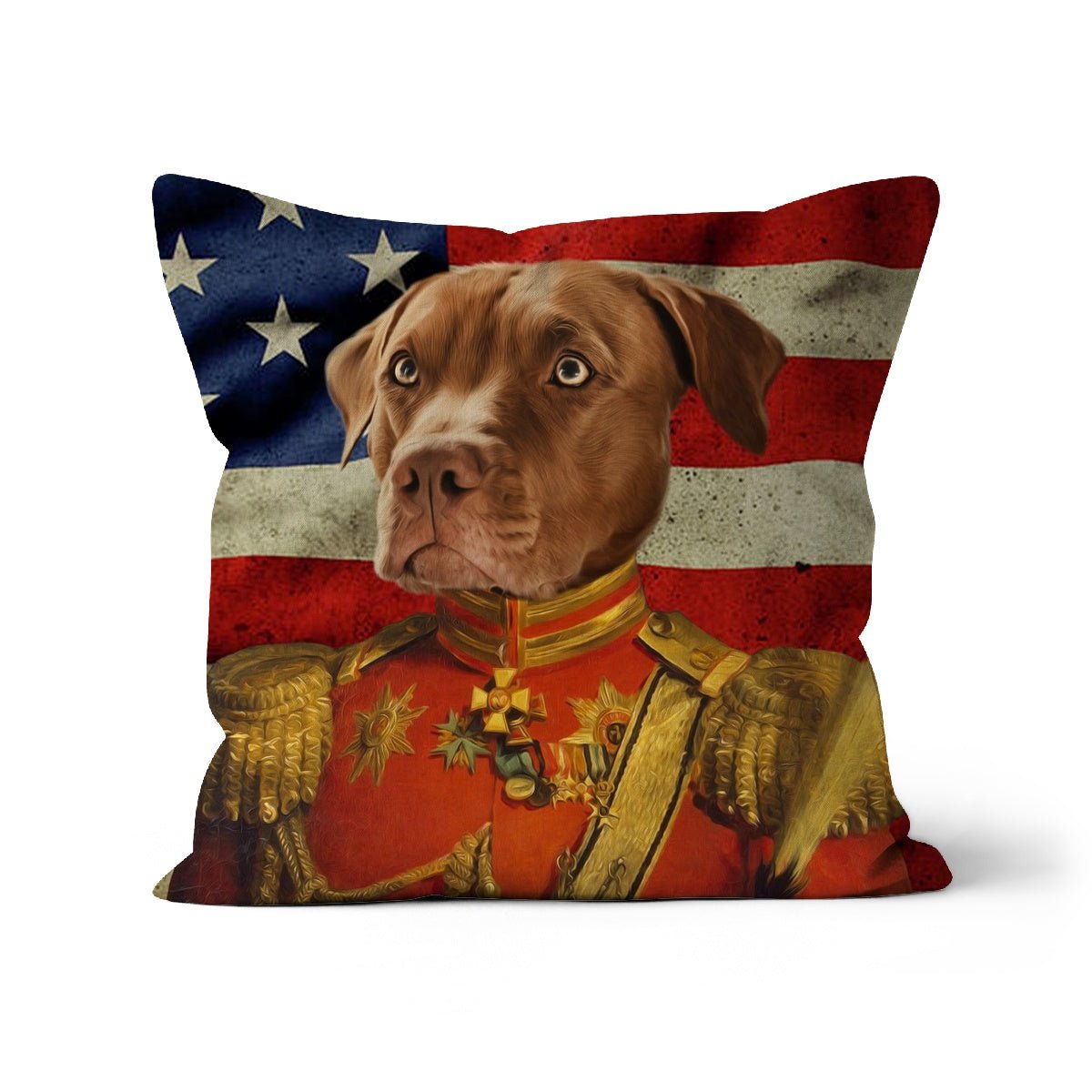 Pet Portraits | The Duke USA Flag Edition: Custom Pet Pillow | Paw & Glory