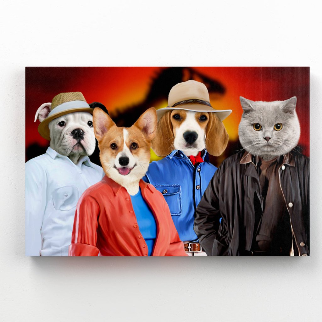 Pet Portraits | The Explorers (Jurassic Park Inspired): Custom Pet Canvas | Paw & Glory