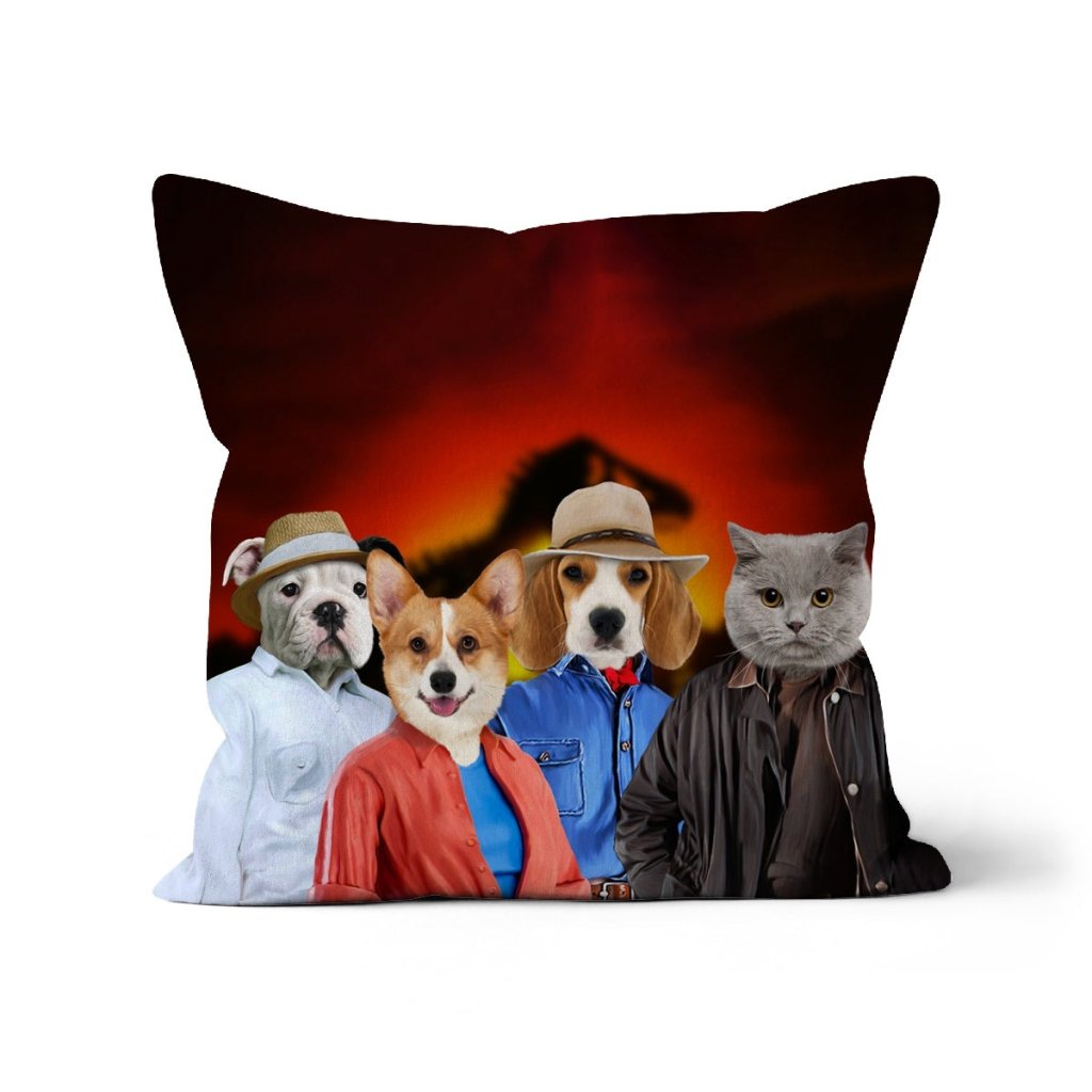 Pet Portraits | The Explorers (Jurassic Park Inspired): Custom Pet Pillow | Paw & Glory