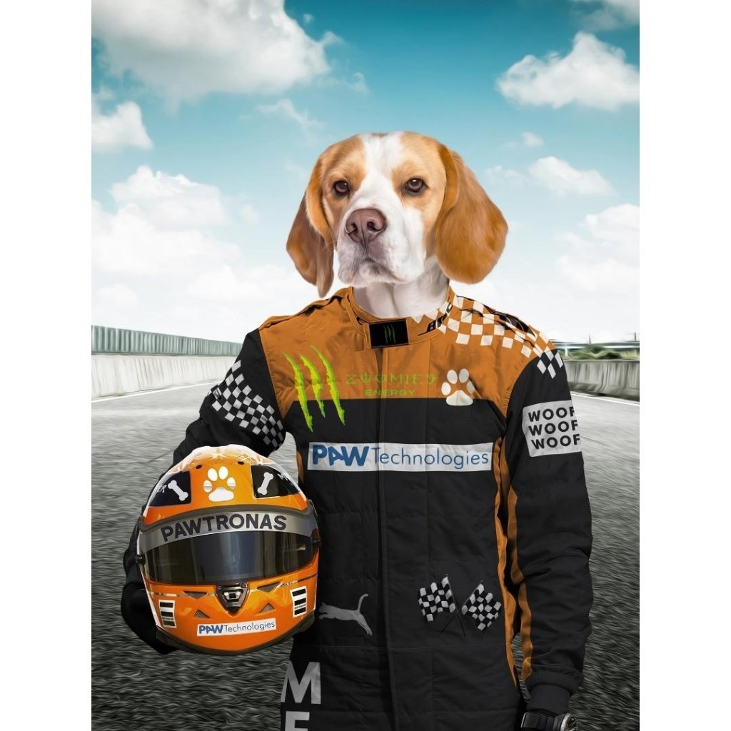 The Famous Driver (McLaren Inspired): Custom Digital Download Pet Portrait - Paw & Glory - Dog Portraits - Pet Portraits