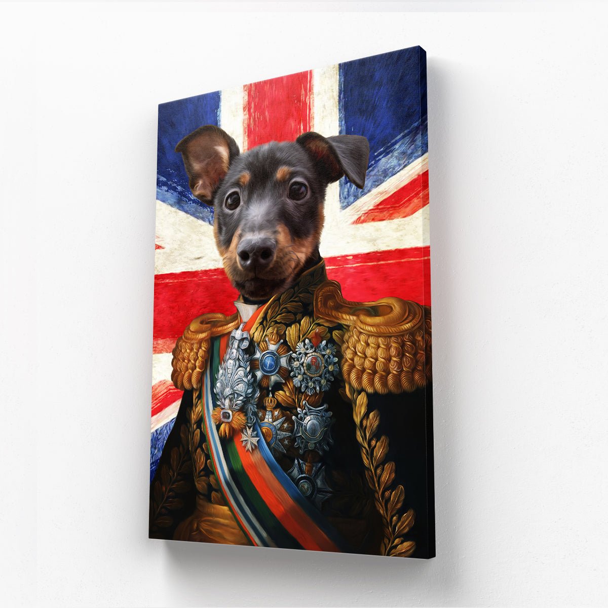 Pet Portraits | The First Lieutenant British Flag Edition: Custom Pet Canvas | Paw & Glory