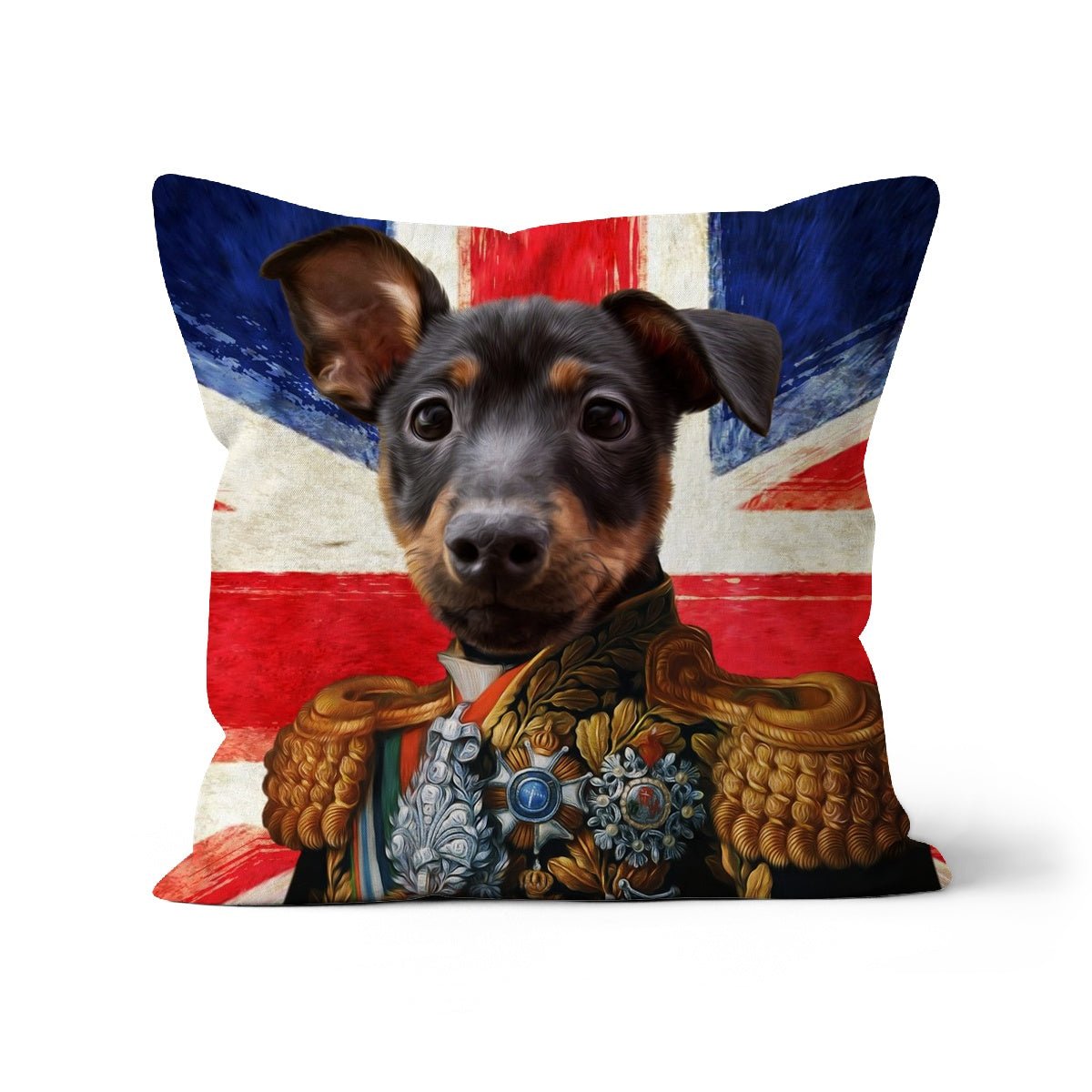 Pet Portraits | The First Lieutenant British Flag Edition: Custom Pet Pillow | Paw & Glory