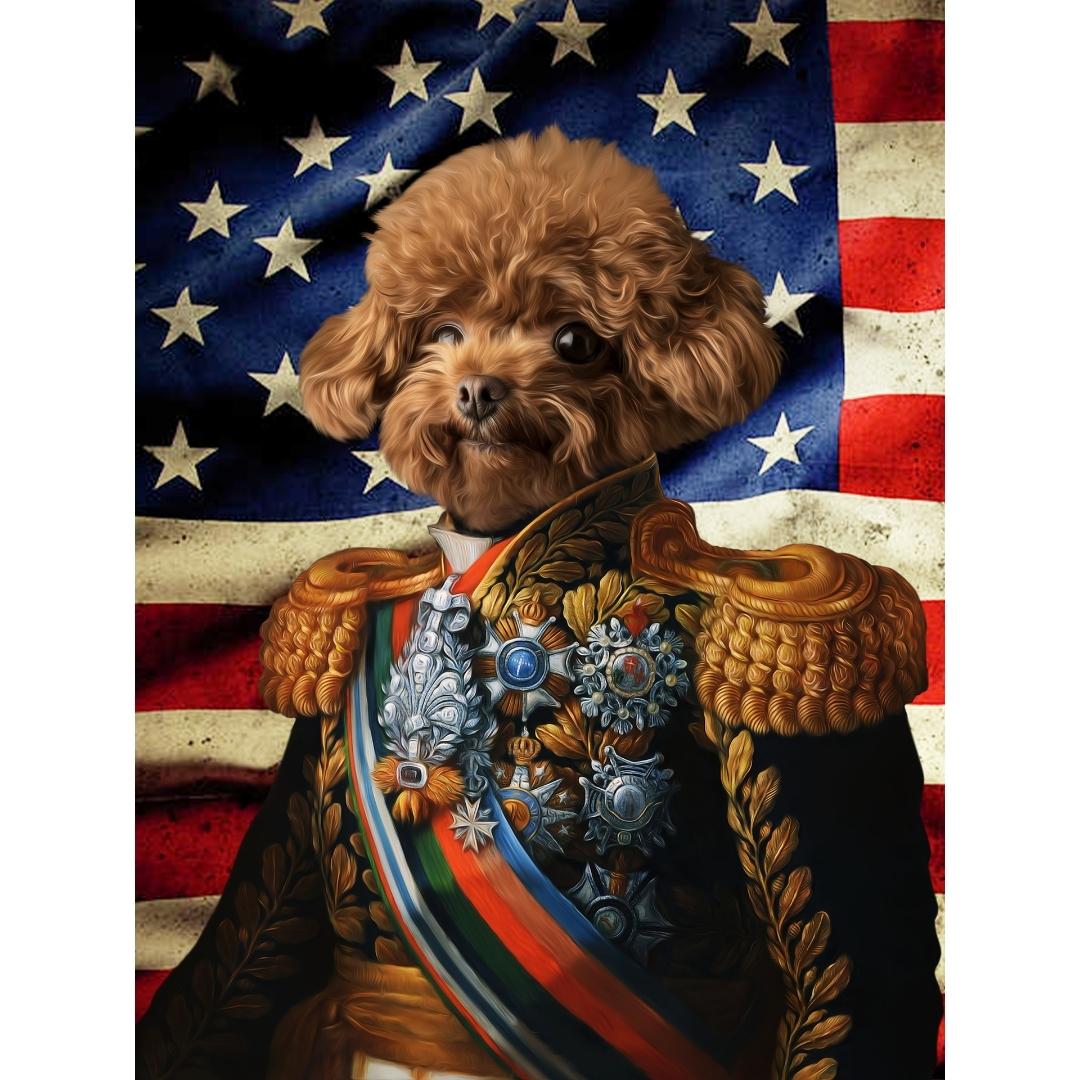 Pet Portraits | The First Lieutenant USA Flag Edition: Custom Digital Download Pet Portrait | Paw & Glory