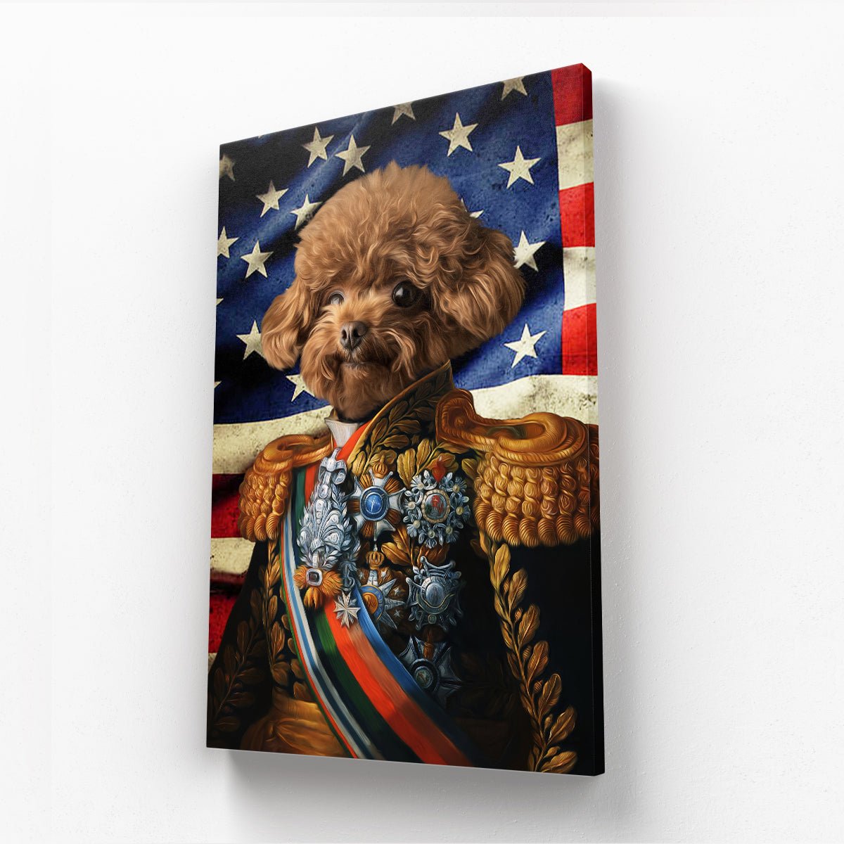 Pet Portraits | The First Lieutenant USA Flag Edition: Custom Pet Canvas | Paw & Glory