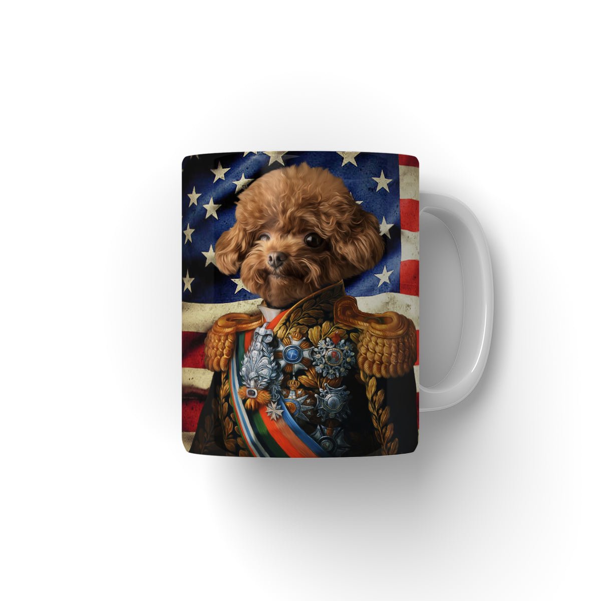 Pet Portraits | The First Lieutenant USA Flag Edition: Custom Pet Coffee Mug | Paw & Glory