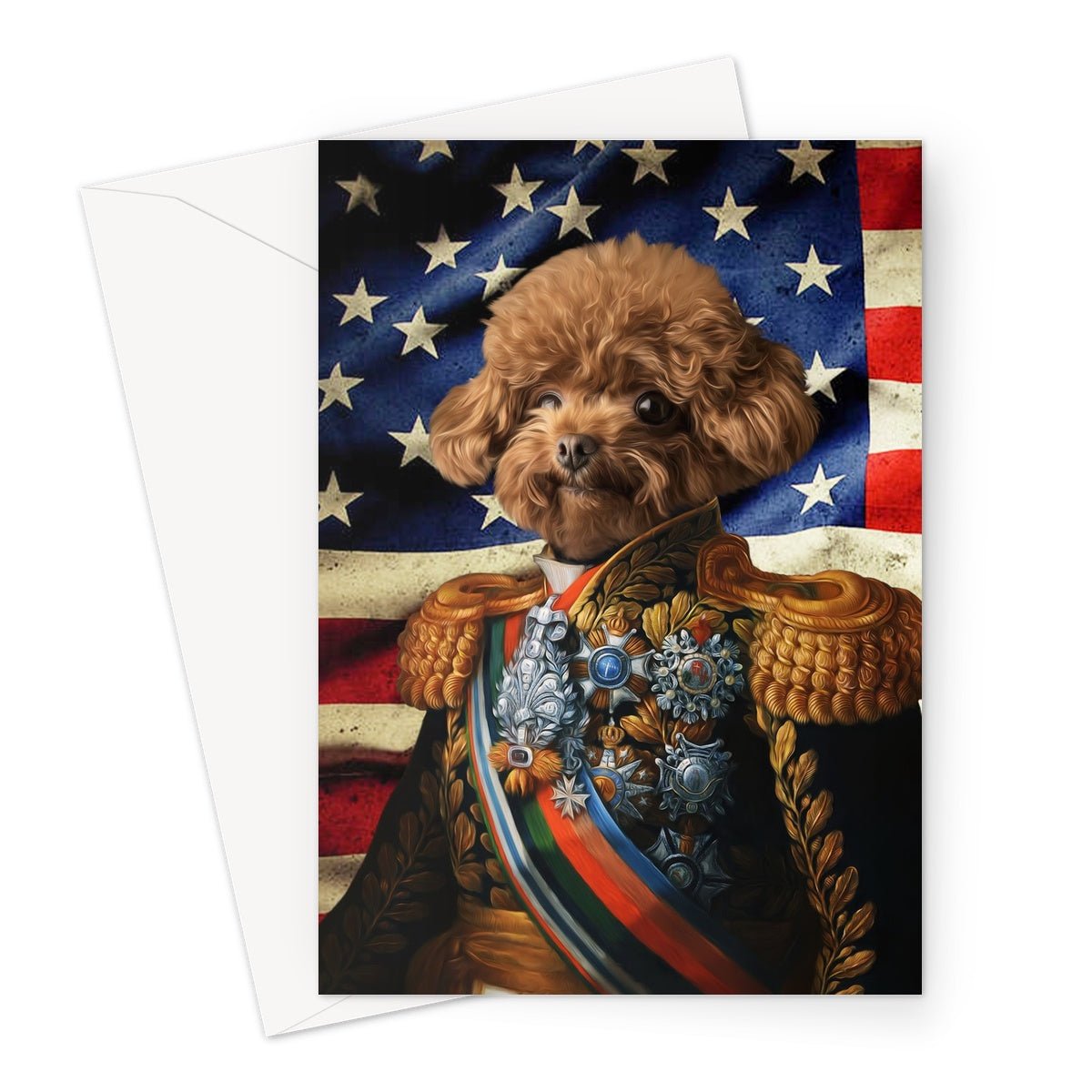 Pet Portraits | The First Lieutenant USA Flag Edition: Custom Pet Greeting Card | Paw & Glory
