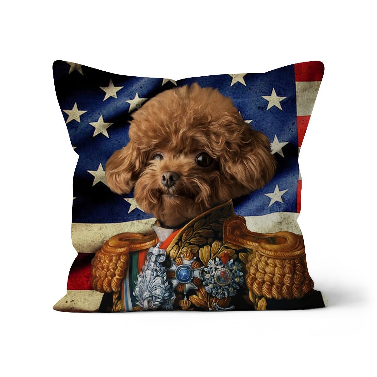 Pet Portraits | The First Lieutenant USA Flag Edition: Custom Pet Pillow | Paw & Glory