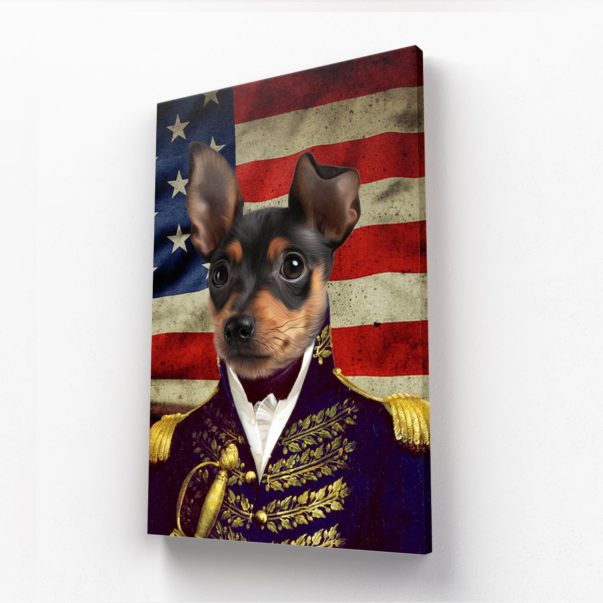 Pet Portraits | The General - USA Flag Edition: Custom Pet Canvas | Paw & Glory
