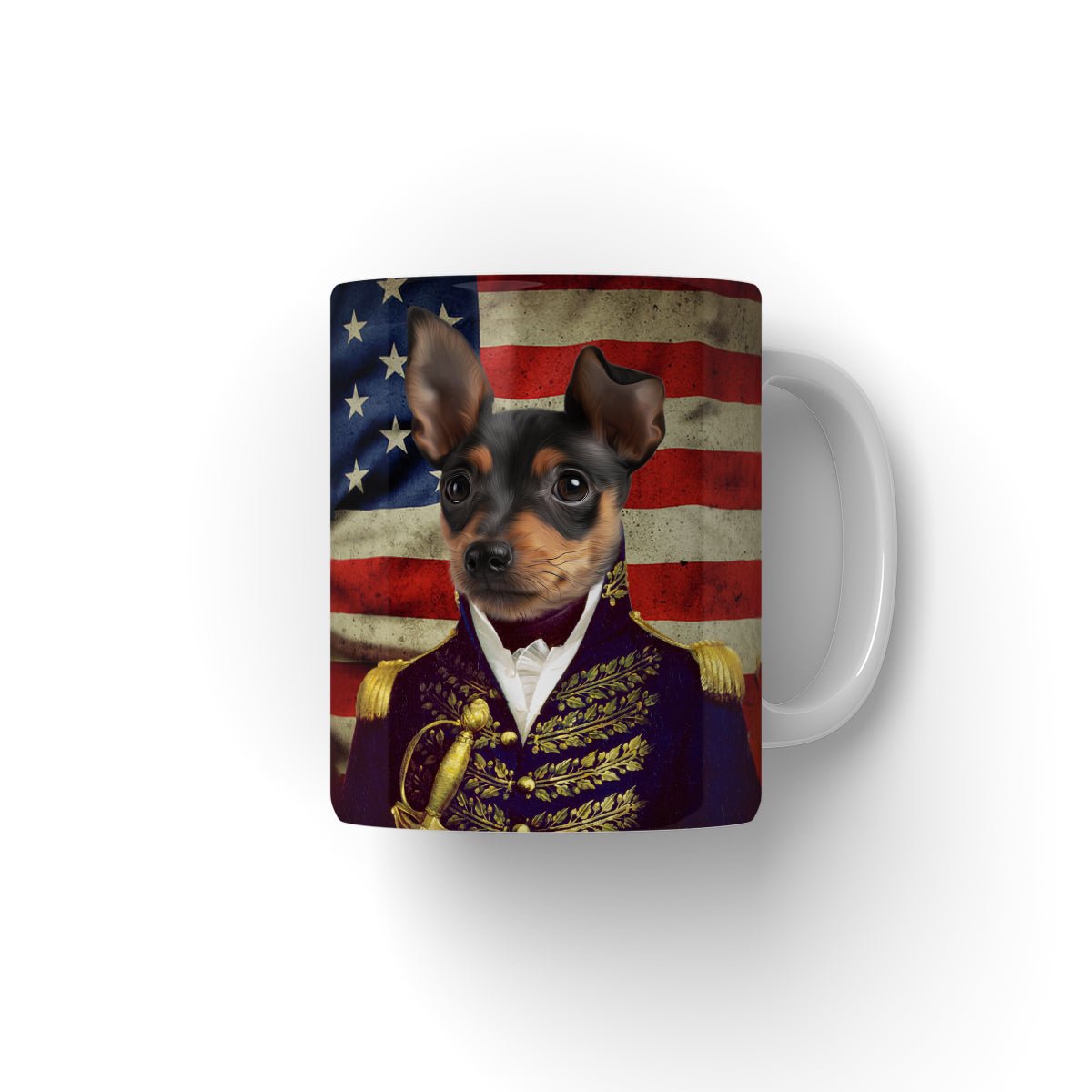 Pet Portraits | The General USA Flag Edition: Custom Pet Coffee Mug | Paw & Glory