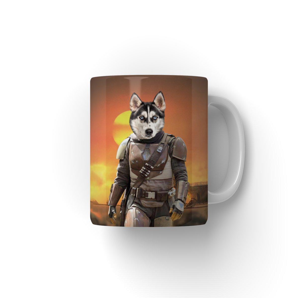 Armoured Bounty Hunter Custom Pet Coffee Mug | Funny Pet Portrait Gift | Paw & Glory