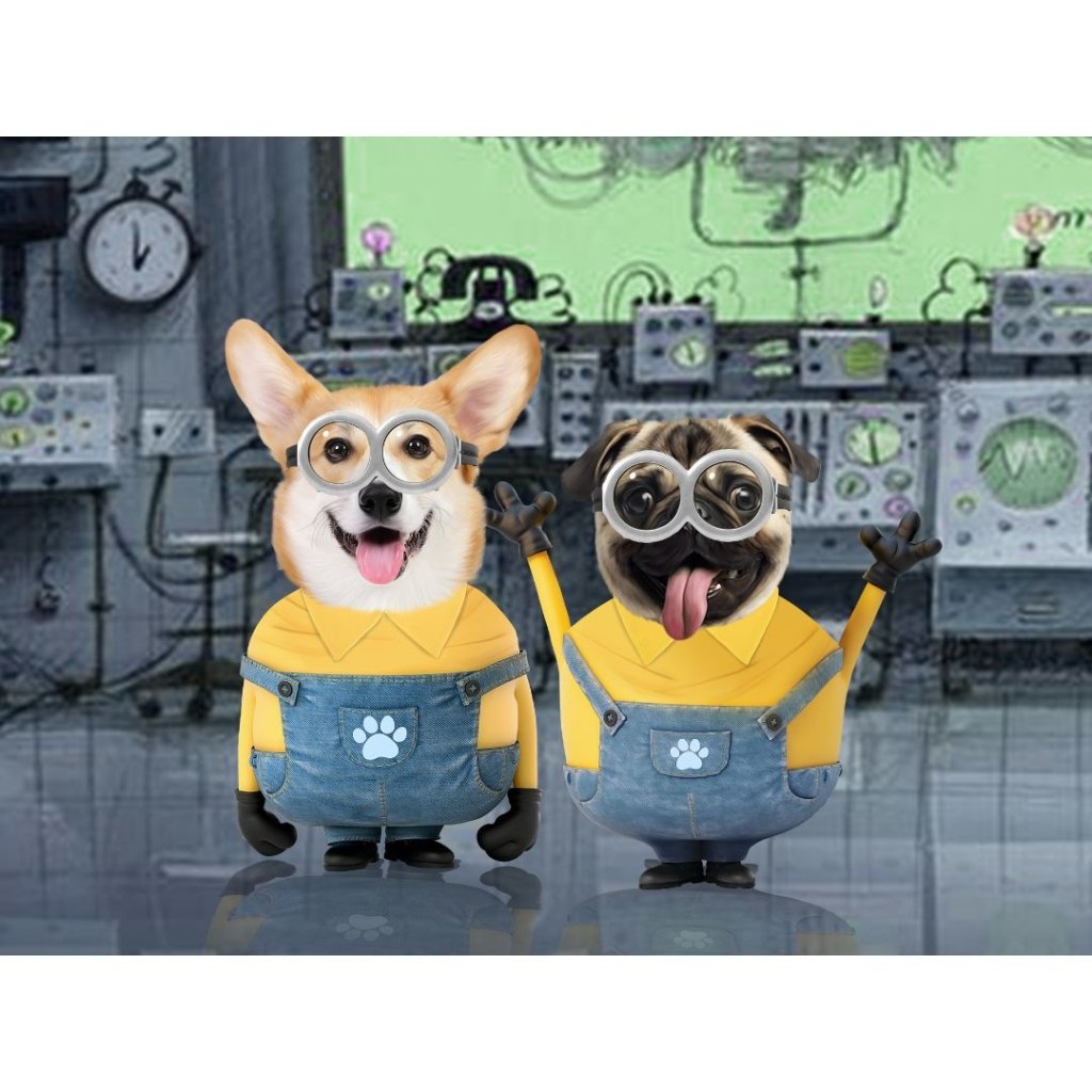 Pet Portraits | The Naughty Duo (Minions Inspired): Custom Digital Download Pet Portrait | Paw & Glory