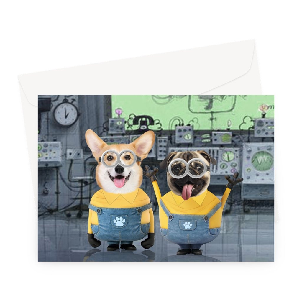 Pet Portraits | The Naughty Duo (Minions Inspired): Custom Pet Greeting Card | Paw & Glory