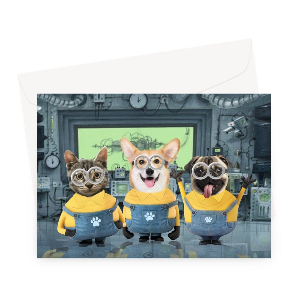 Pet Portraits | The Naughty Trio (Minions Inspired): Custom Pet Greeting Card | Paw & Glory