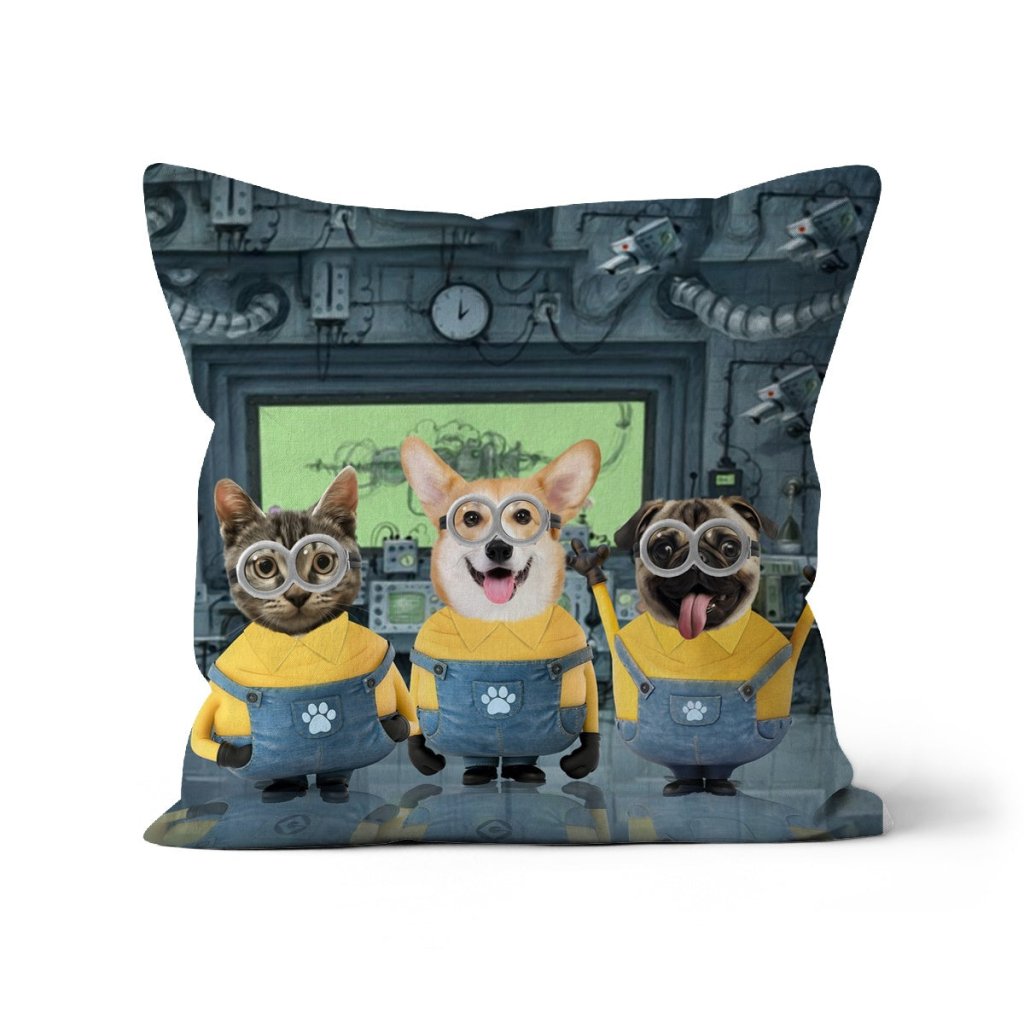 Pet Portraits | The Naughty Trio (Minions Inspired): Custom Pet Pillow | Paw & Glory