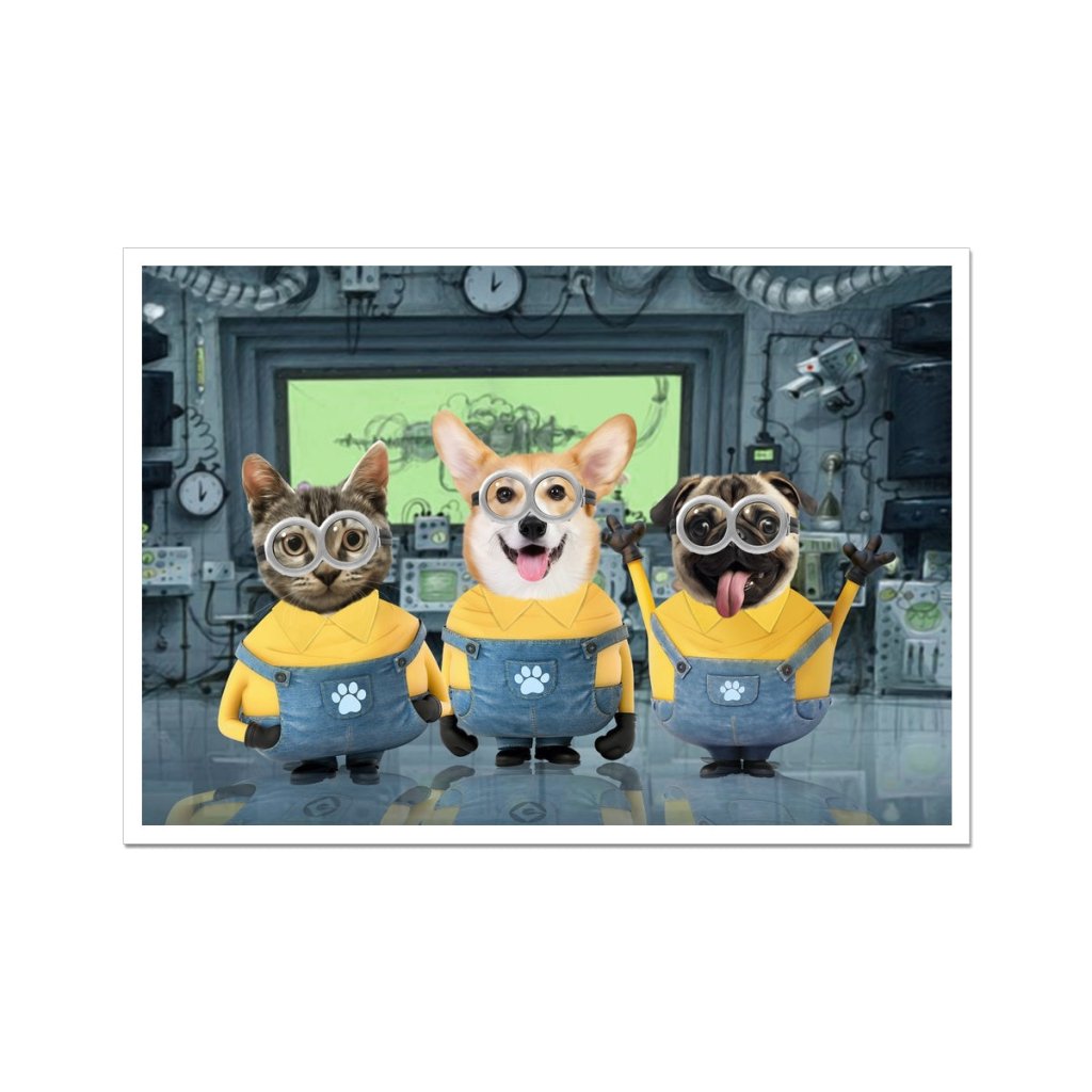 Pet Portraits | The Naughty Trio (Minions Inspired): Custom Pet Poster | Paw & Glory