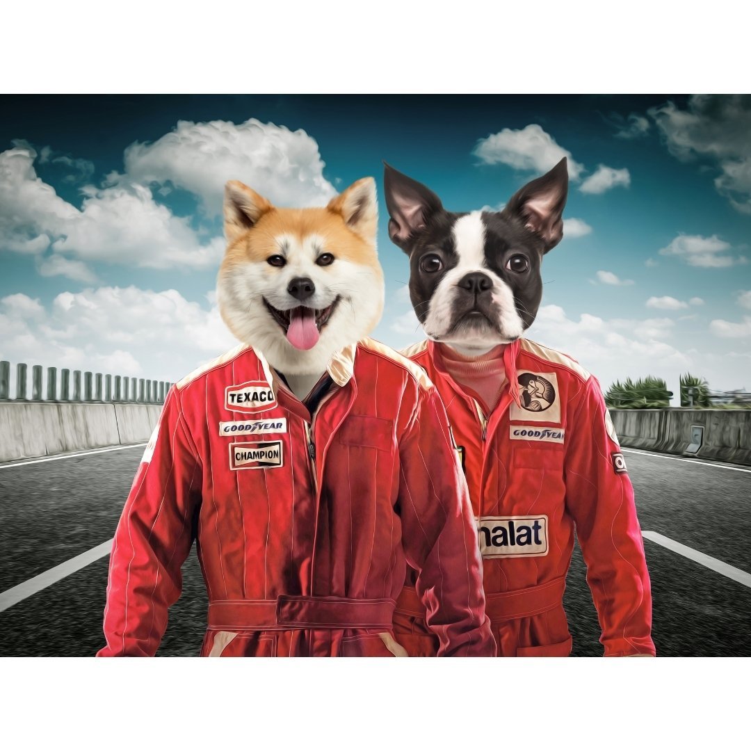 The Race Car Drivers: Custom Digital Download Pet Portrait - Paw & Glory - Dog Portraits - Pet Portraits