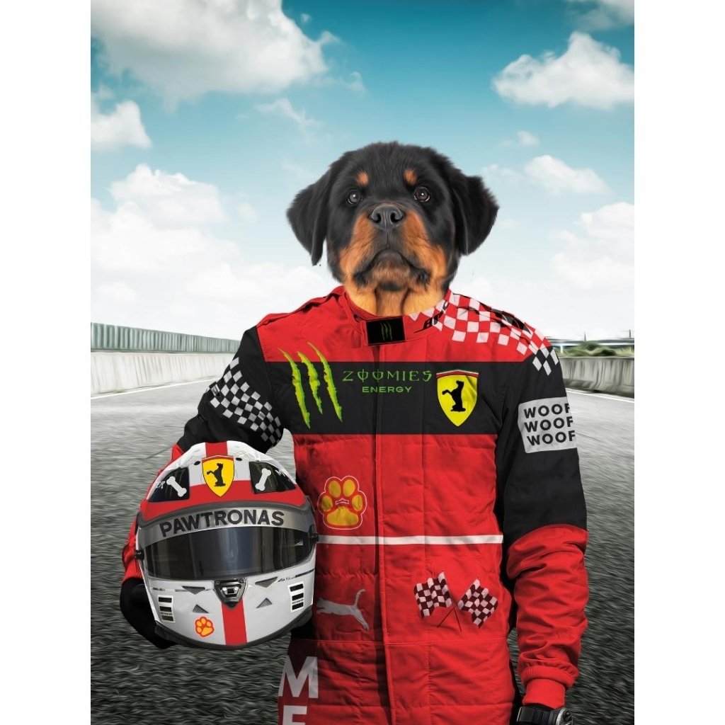 The Red Legendary Driver: Custom Digital Download Pet Portrait - Paw & Glory - Dog Portraits - Pet Portraits