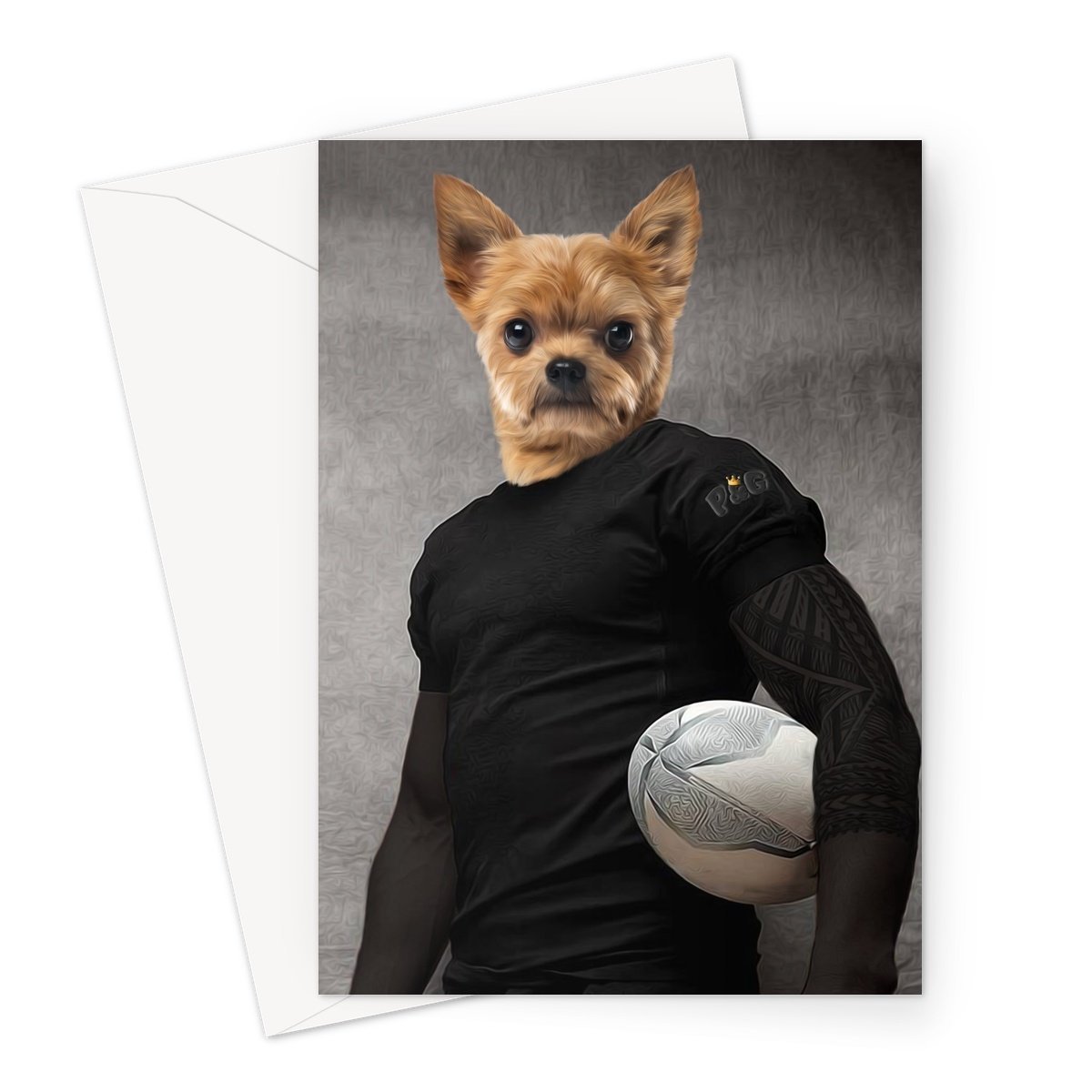 Pet Portraits | The Rugby Player: Custom Pet Greeting Card | Paw & Glory