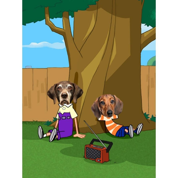 Cartoon Schemer Duo Custom Digital Download Pet Portrait | Paw & Glory