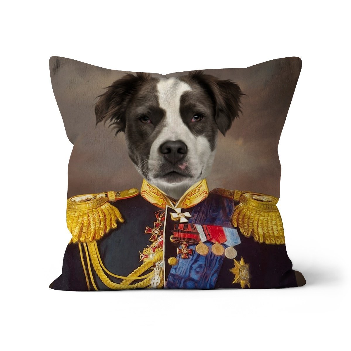 Pet Portraits | The Seasoned Sergeant: Custom Pet Pillow | Paw & Glory