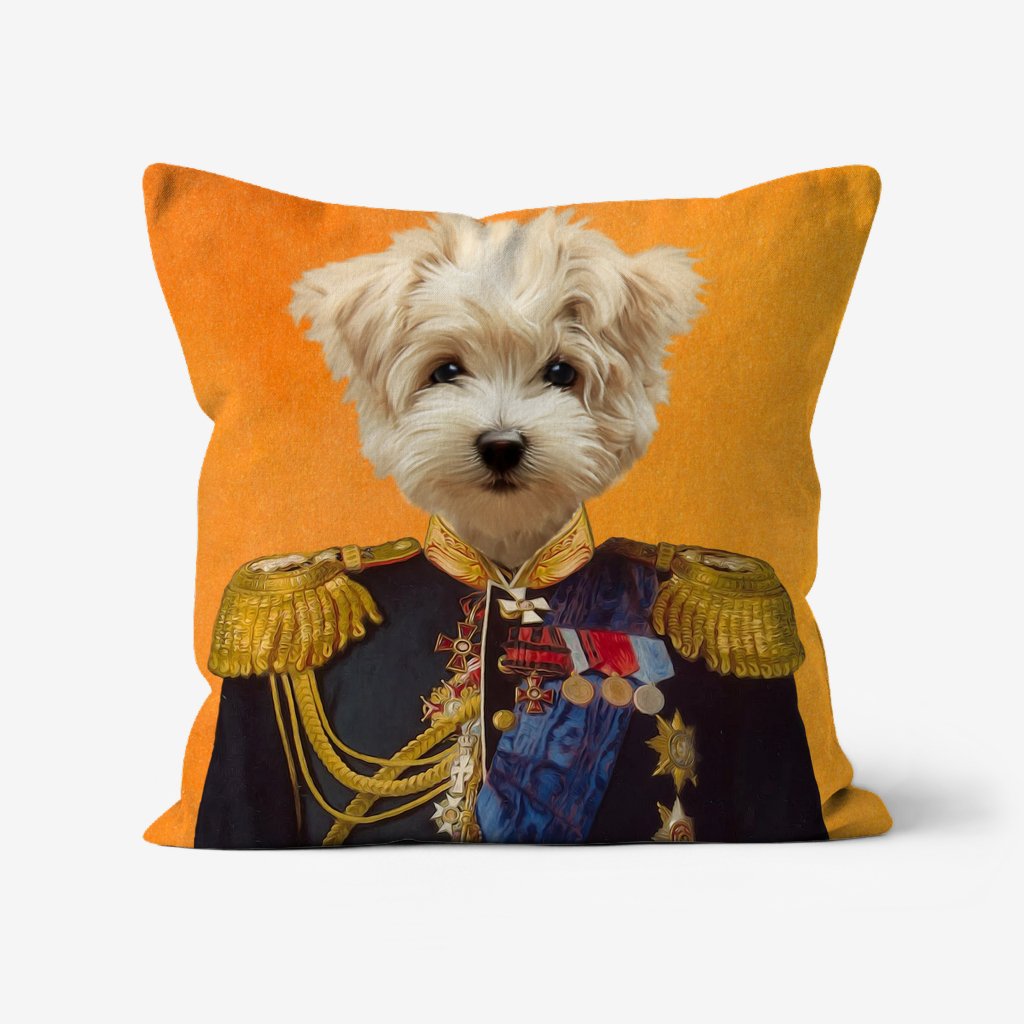 Pet Portraits | The Seasoned Sergeant: Custom Pet Pillow | Paw & Glory