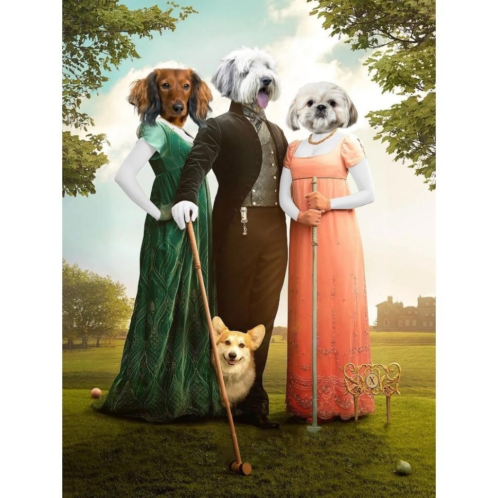 Pet Portraits | The Trio (Bridgerton Inspired): Custom Digital Download Pet Portrait | Paw & Glory