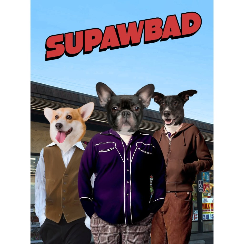 Pet Portraits | The Trio (Superbad Inspired): Custom Digital Download Pet Portrait | Paw & Glory