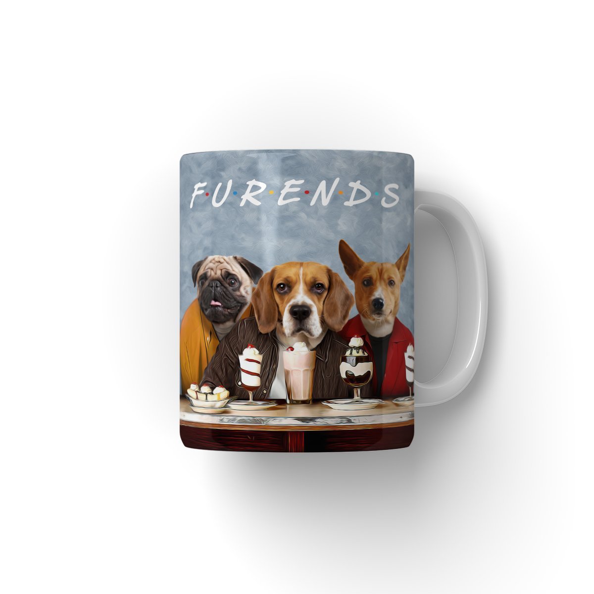Three Furends: Custom Pet Coffee Mug - Paw & Glory - Dog Portraits - Pet Portraits