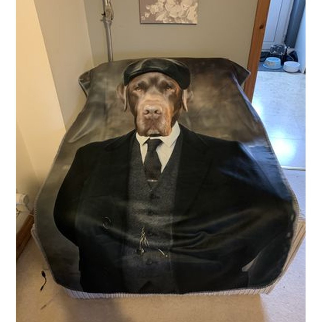 Pet Portraits | Tommy (Peaky Blinders Inspired): Custom Pet Blanket | Paw & Glory