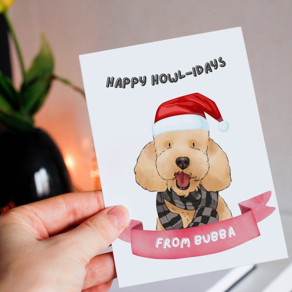 Pet Portraits | Watercolour Happy Howlidays Christmas Cards | Paw & Glory