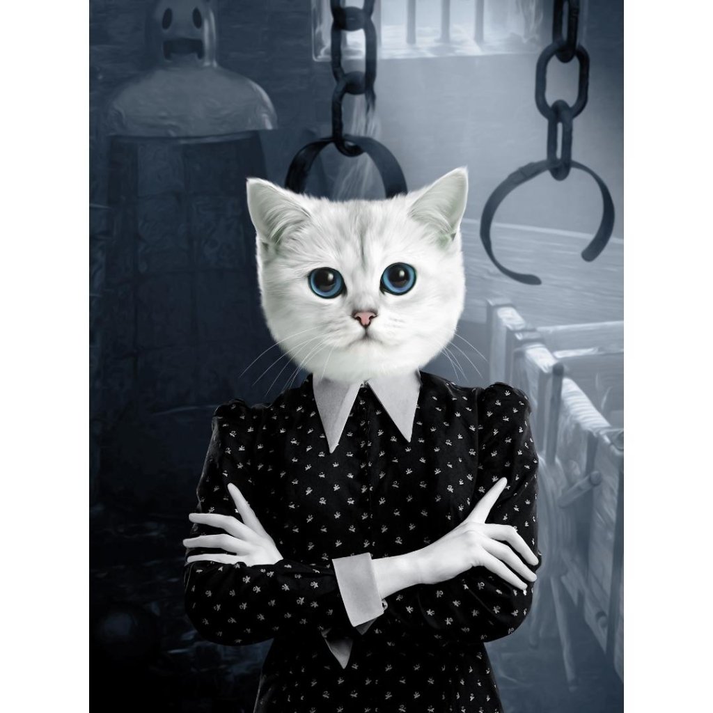 Pet Portraits | Wednesday (Adams Family Inspired): Custom Digital Download Pet Portrait | Paw & Glory