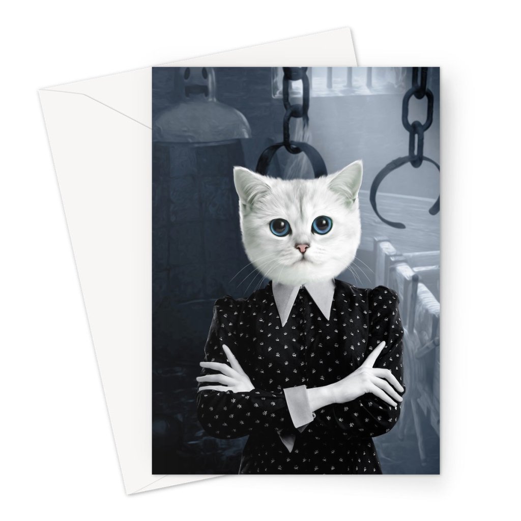 Pet Portraits | Wednesday (Adams Family Inspired): Custom Pet Greeting Card | Paw & Glory