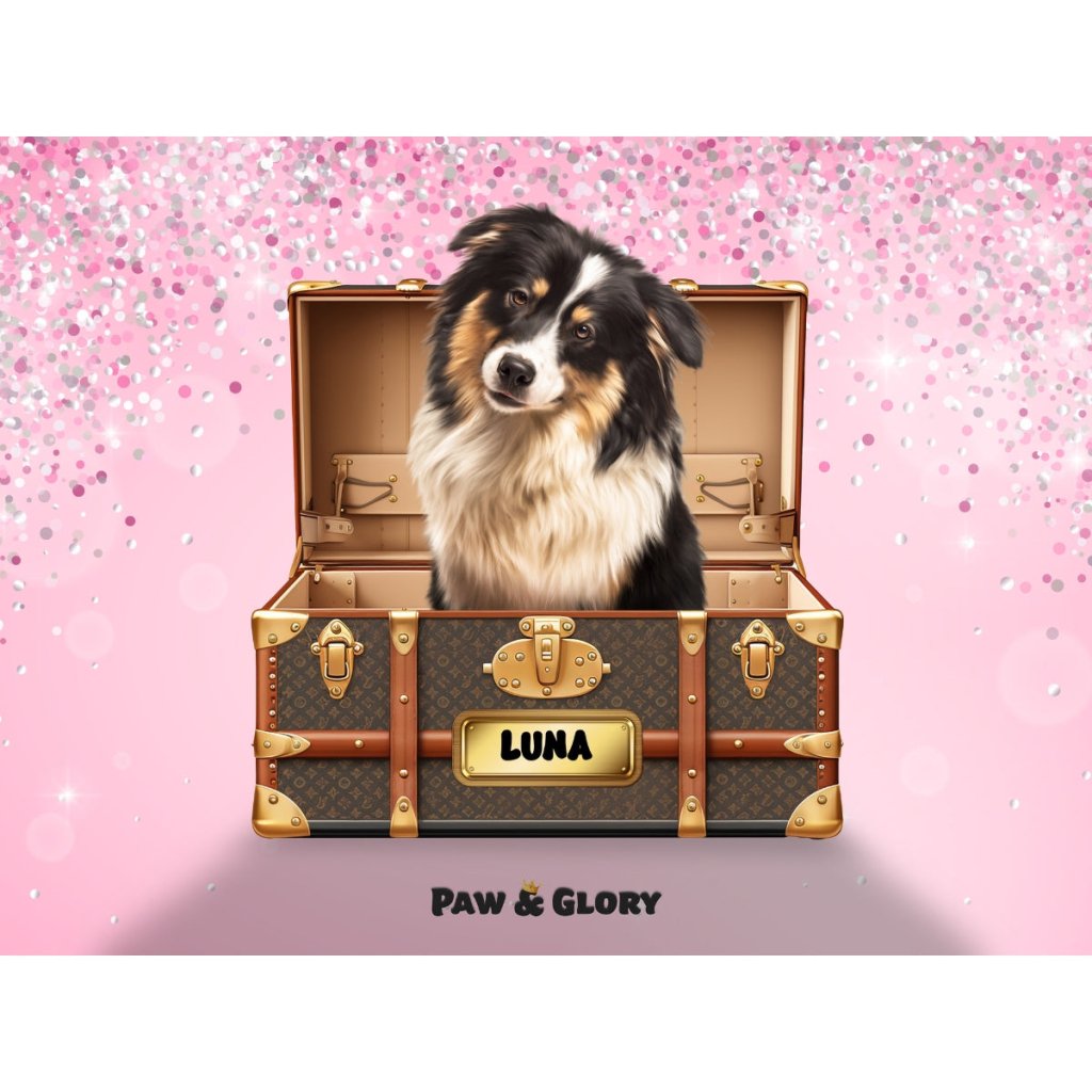 Pet Portraits | Woofy Vuitton Luxury Trunk: Custom Digital Download Pet Portrait | Paw & Glory