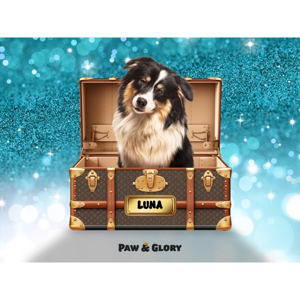 Pet Portraits | Woofy Vuitton Luxury Trunk: Custom Digital Download Pet Portrait | Paw & Glory