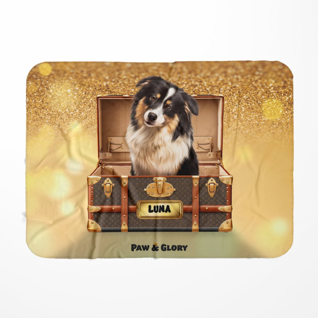 Pet Portraits | Woofy Vuitton Luxury Trunk: Custom Pet Blanket | Paw & Glory