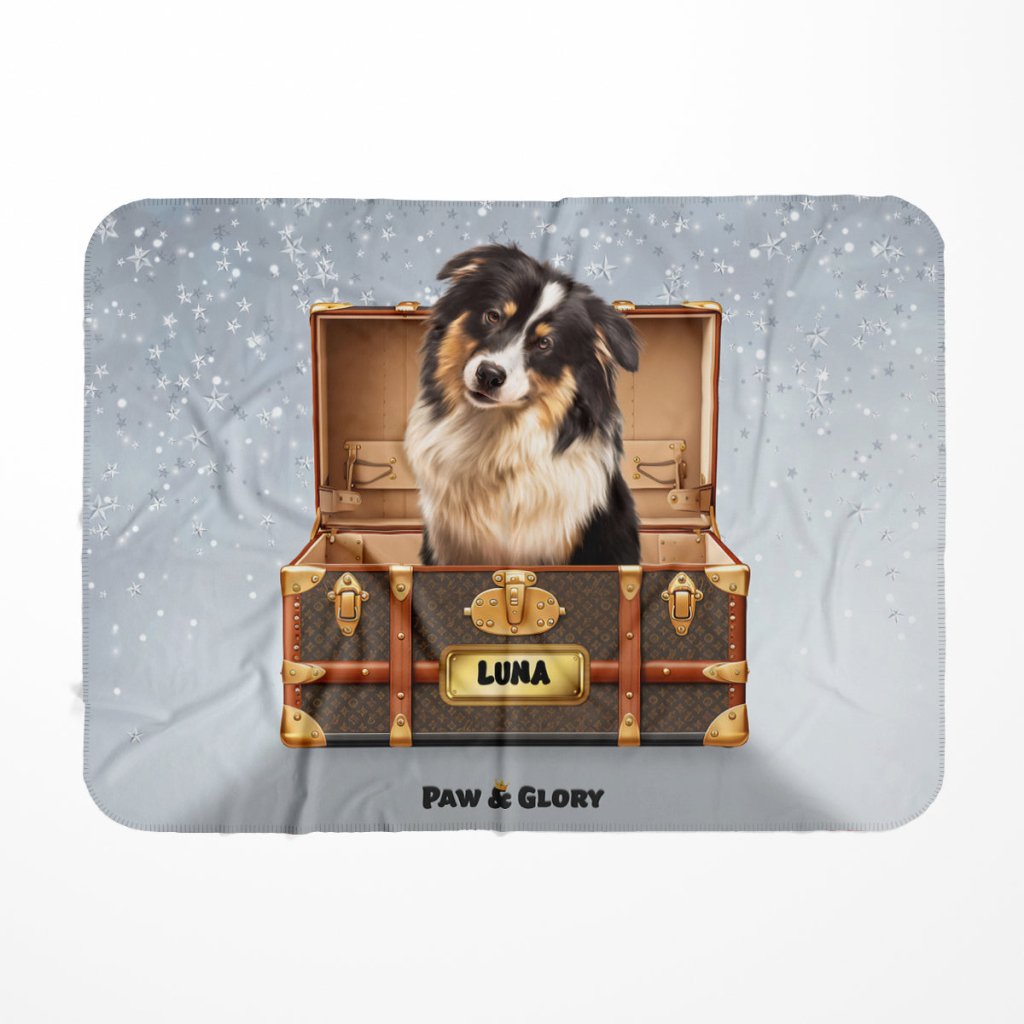 Pet Portraits | Woofy Vuitton Luxury Trunk: Custom Pet Blanket | Paw & Glory