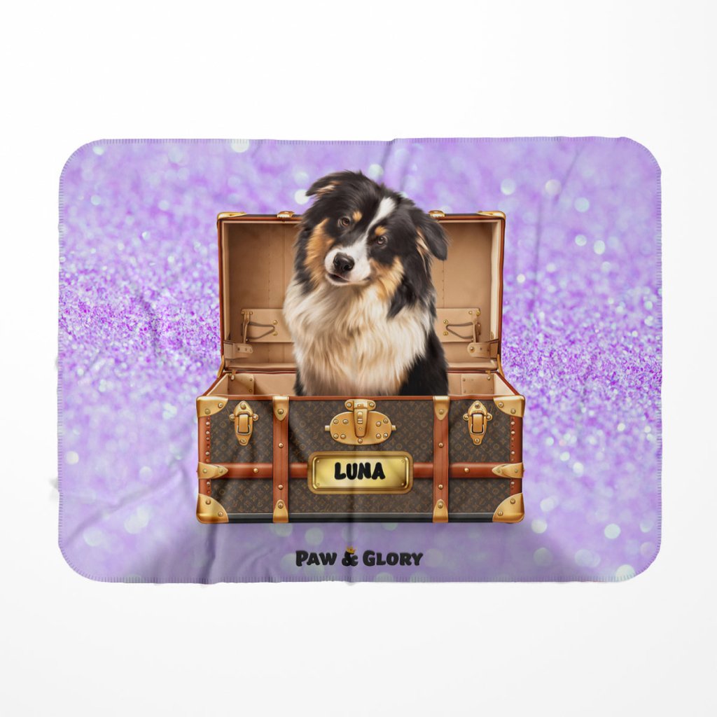 Pet Portraits | Woofy Vuitton Luxury Trunk: Custom Pet Blanket | Paw & Glory