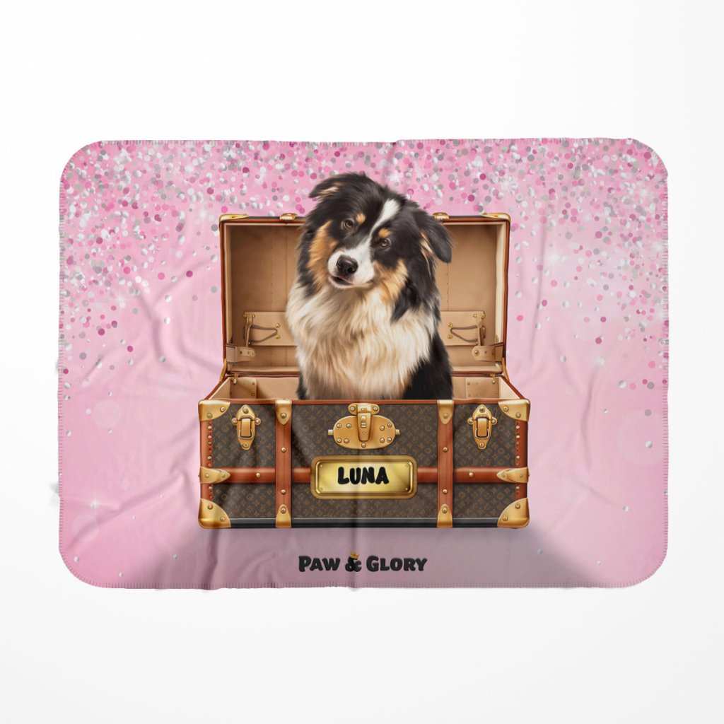Pet Portraits | Woofy Vuitton Luxury Trunk: Custom Pet Blanket | Paw & Glory