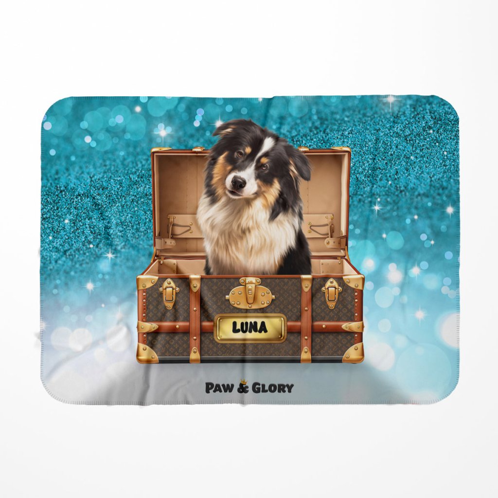Pet Portraits | Woofy Vuitton Luxury Trunk: Custom Pet Blanket | Paw & Glory
