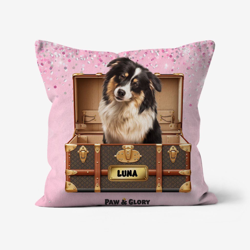 Pet Portraits | Woofy Vuitton Luxury Trunk: Custom Pet Pillow | Paw & Glory