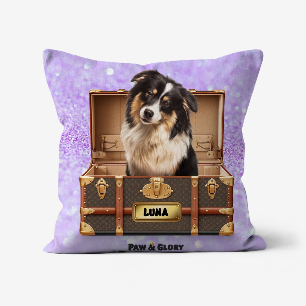 Pet Portraits | Woofy Vuitton Luxury Trunk: Custom Pet Pillow | Paw & Glory