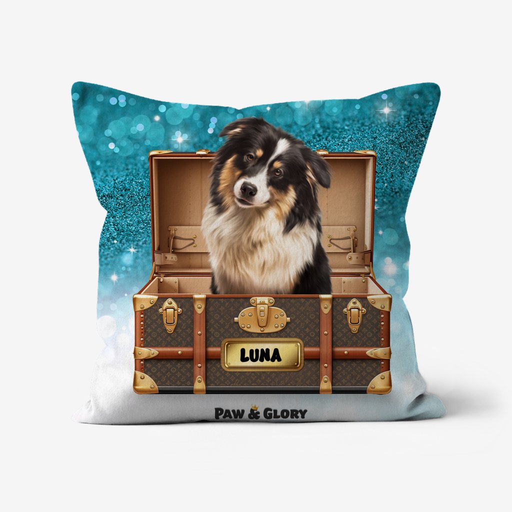 Pet Portraits | Woofy Vuitton Luxury Trunk: Custom Pet Pillow | Paw & Glory