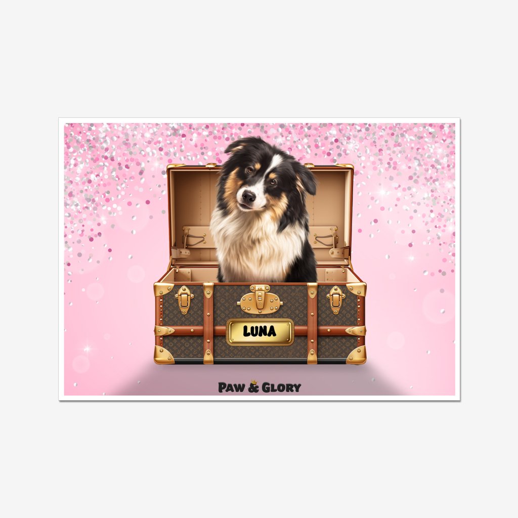 Woofy Vuitton Luxury Trunk: Custom Pet Portrait - Paw & Glory - Dog Portraits - Pet Portraits