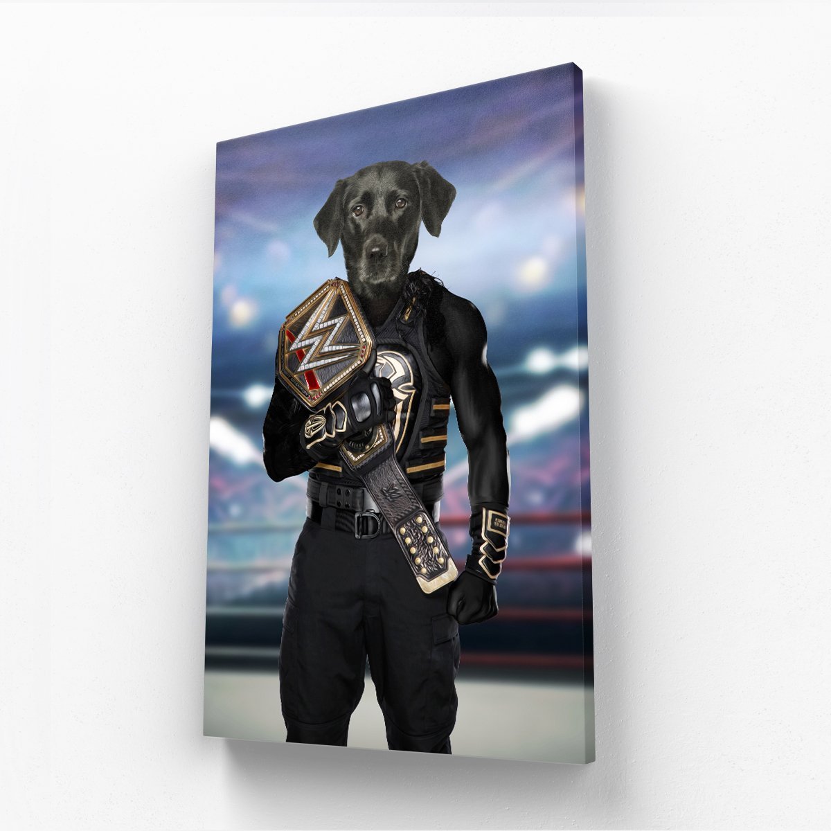 Pet Portraits | WWE Champ (Roman Reigns Inspired): Custom Pet Canvas | Paw & Glory