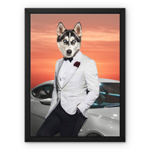 007 (James Bond Inspired): Custom Pet Canvas - Paw & Glory, personalised pet portraits, painting of dog, send a picture of your dog stuffed animal, custom pet paintings, custom pet painting,