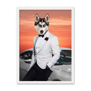 007 (James Bond Inspired): Custom Pet Portrait - Paw & Glory, pawandglory, pet portraits, draw your pet portrait, pet portrait singapore, pet portraits black and white, aristocratic dog portraits, dog portraits colorful, pet portraits